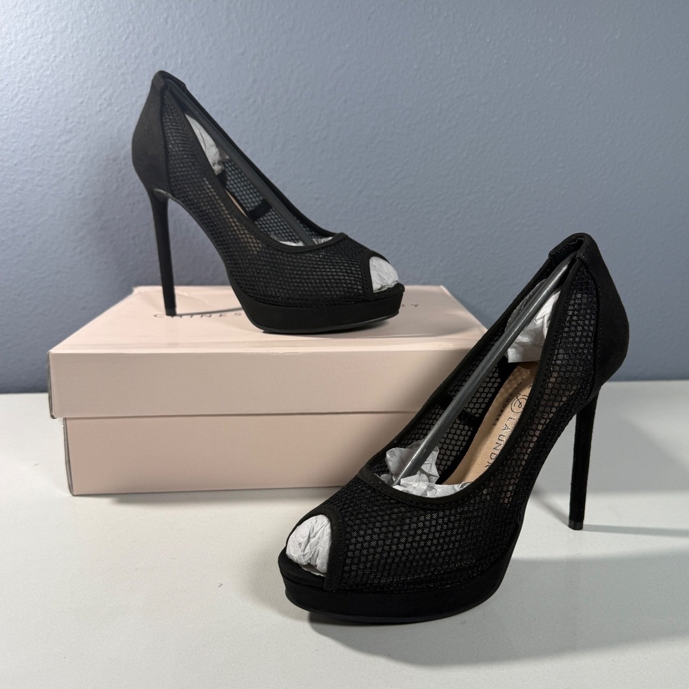 Chinese Laundry Peep Toe Pumps Womens  Black Mesh Platform Stiletto. Size 6